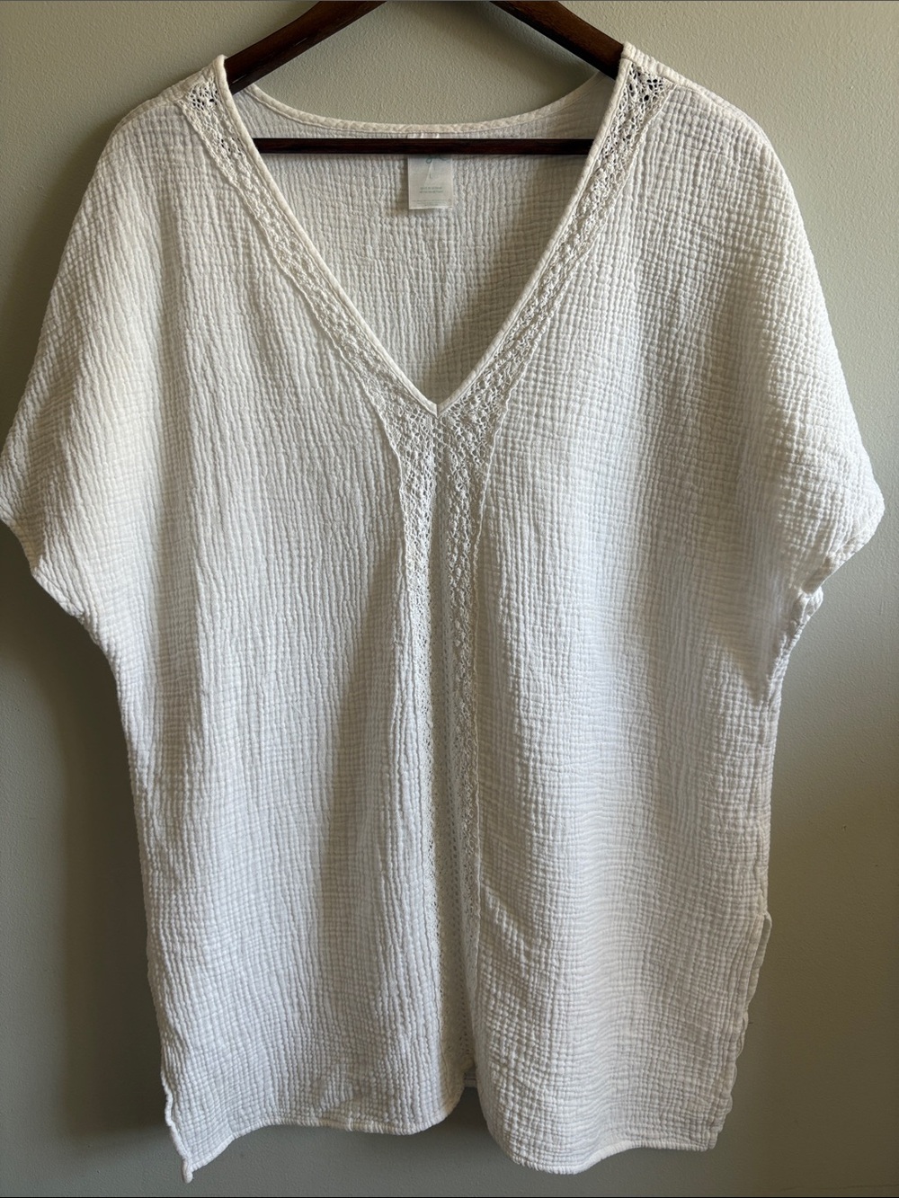 White Gauze V Neck Tunic Top Boho Coastal‎ Cottagecore L
